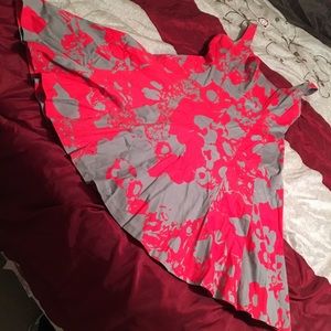 Gray & Coral Fit & Flare Dress